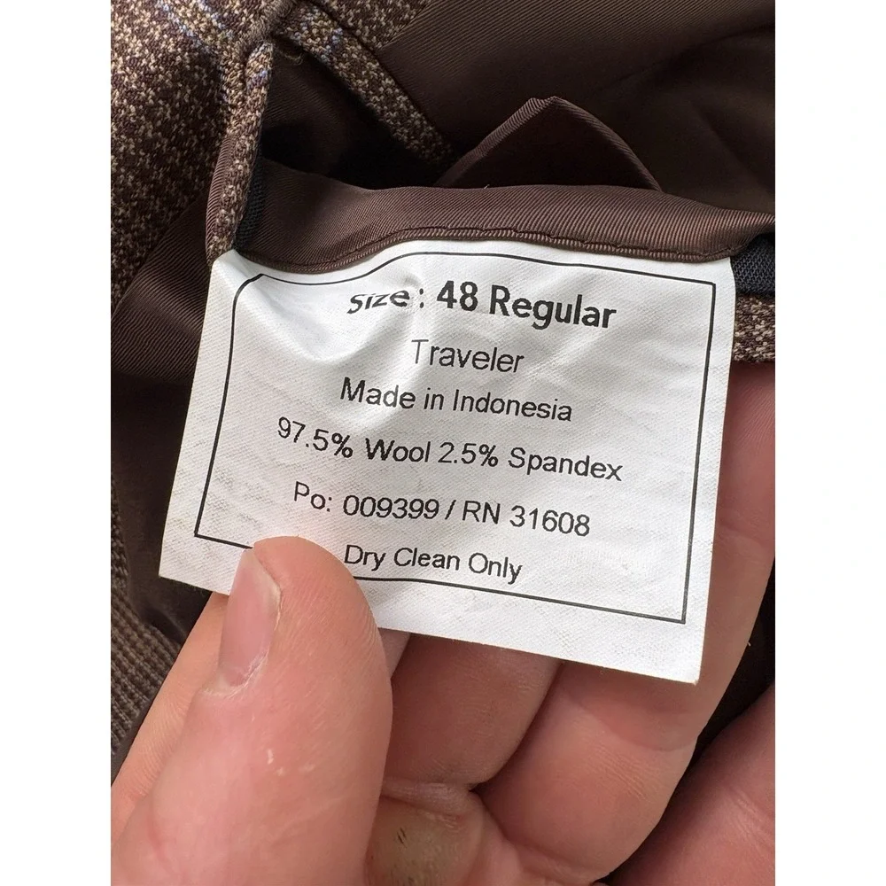 Jos. A. Bank Sport Coat Blazer 48R Wool Brown Windowpane Herringbone